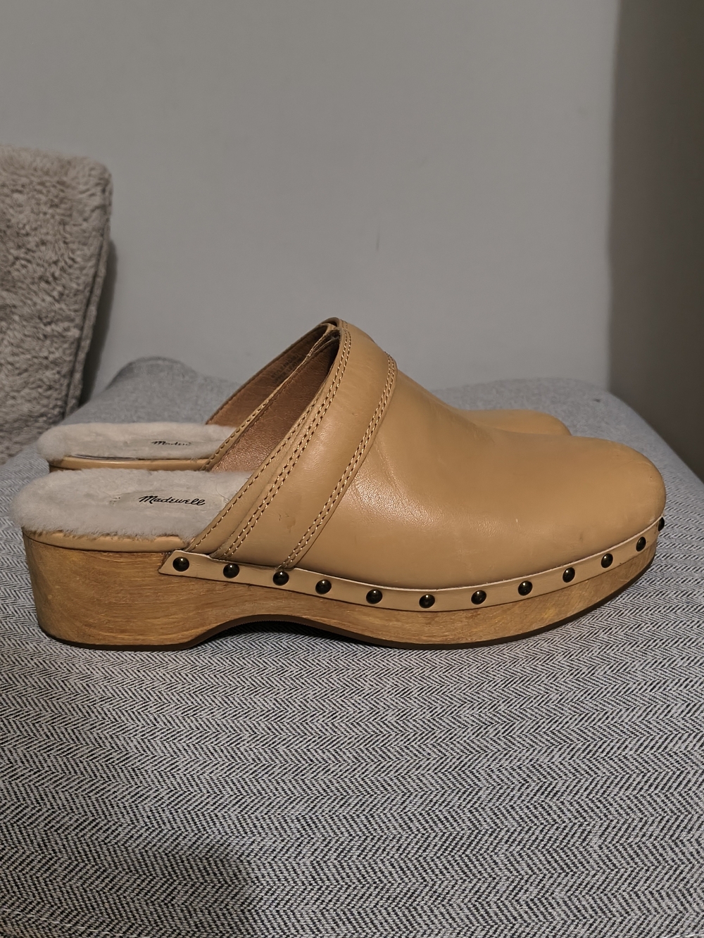Tan Leather Slip-On Clog with Shearling Lining